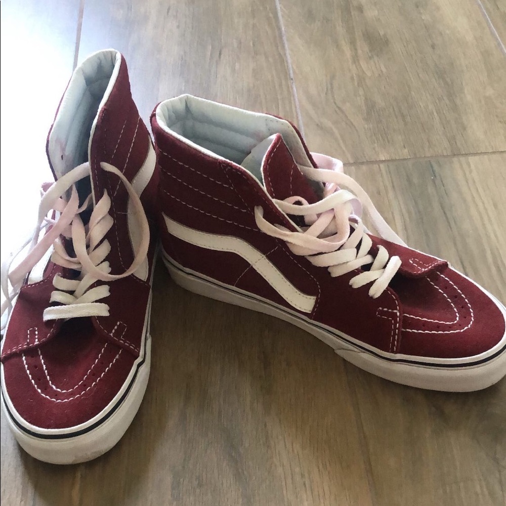 Maroon high-top Vans